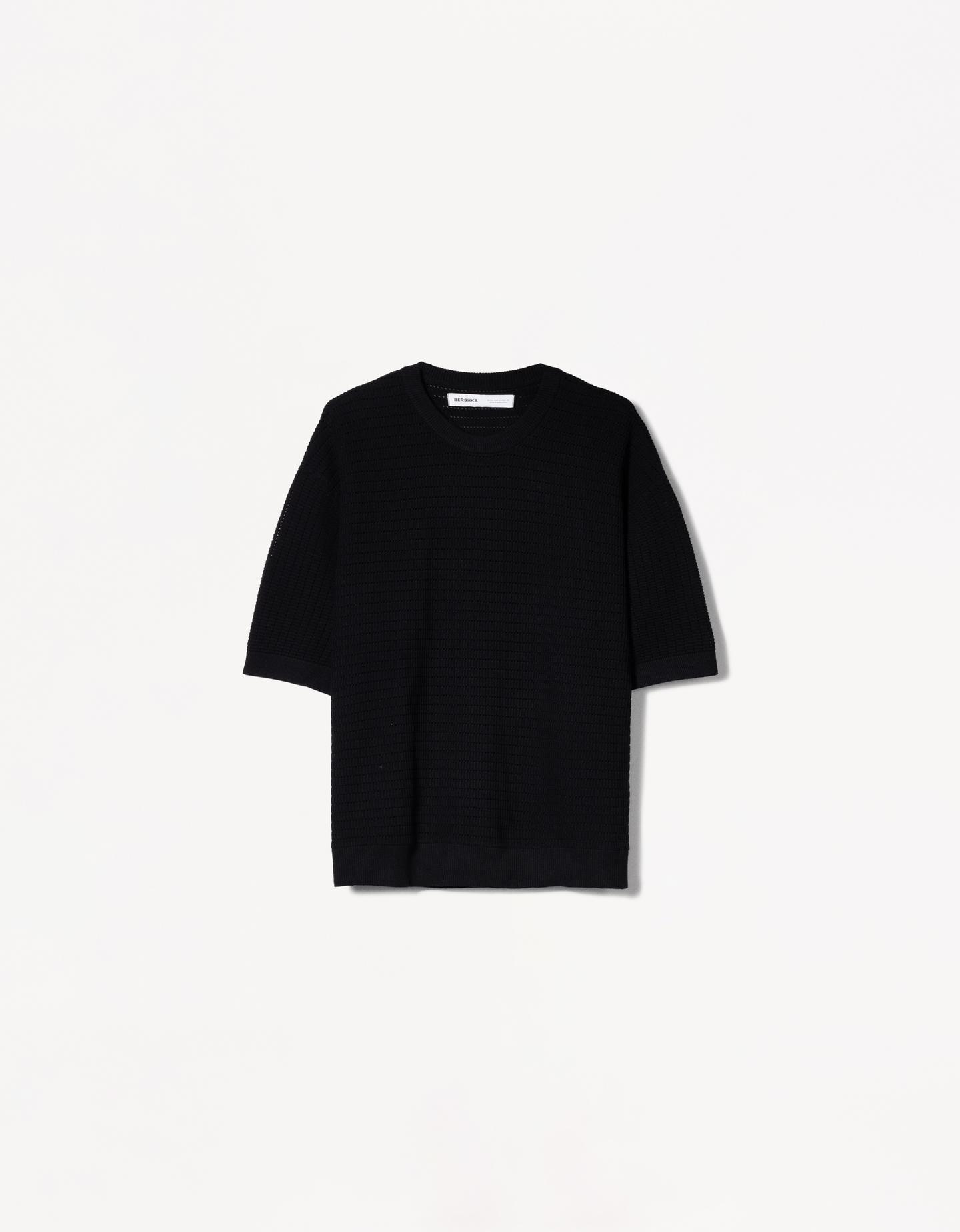Bershka Camiseta Manga Corta Estructura Hombre Xl Negro