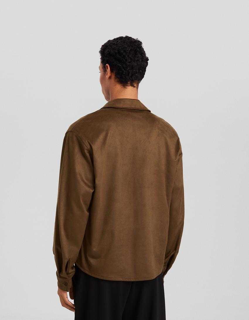 Chemise manches longues cropped suédine-Marron-1