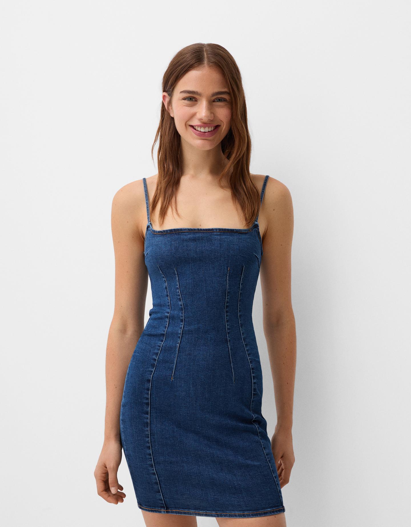 Bershka Vestito Mini In Denim Donna S Azzurro Lavato