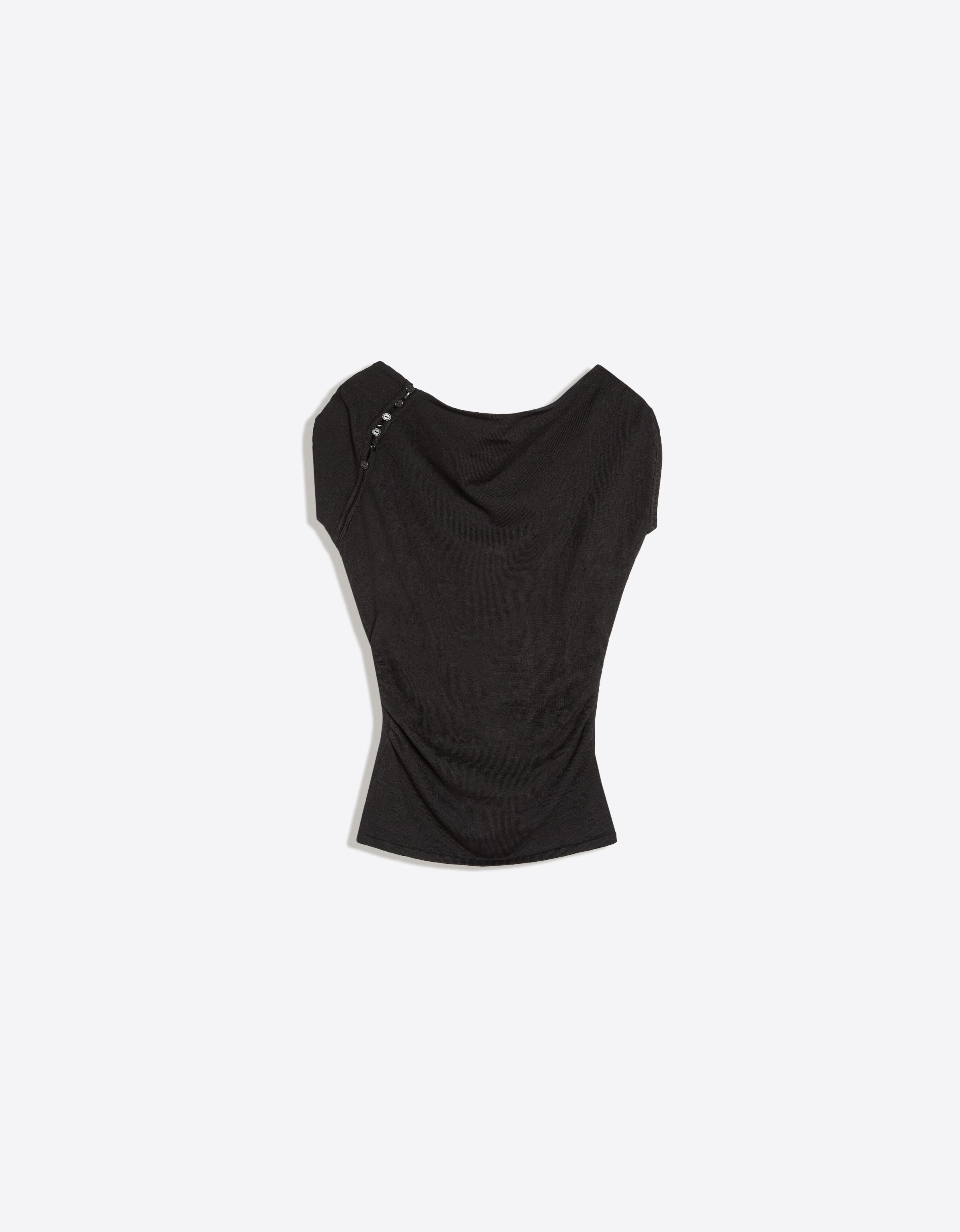 Short sleeve button-up sweater — Black