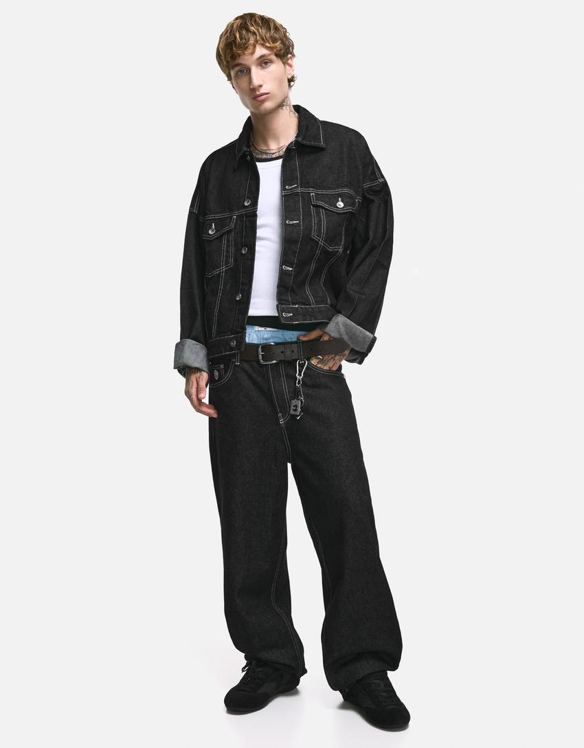 Denim trucker ceket-Siyah-3
