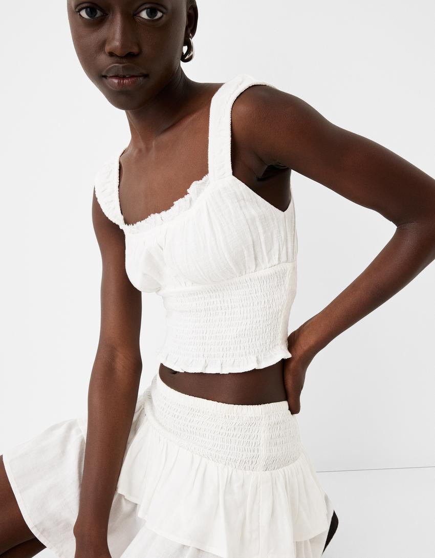 Rustic fabric gathered top-Off white-2