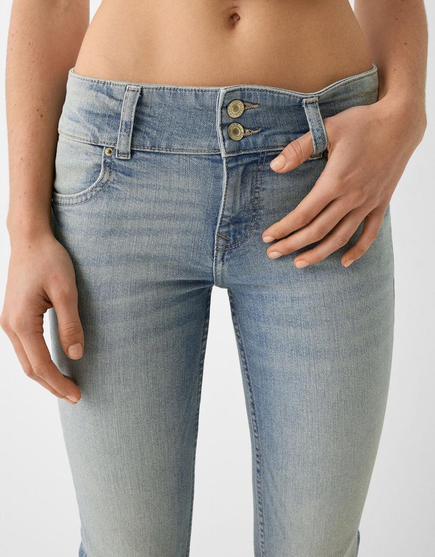 Low waist bootcut jeans-Gewassen blauw-5