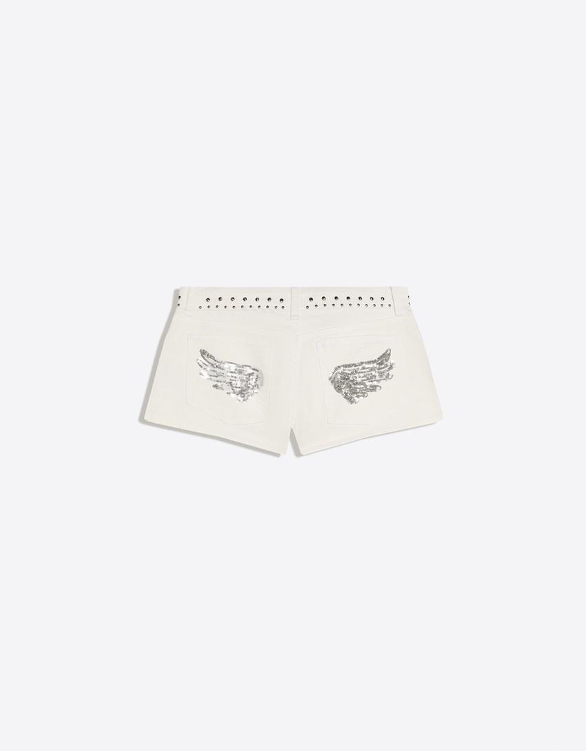 Twill shorts with studs-Off white