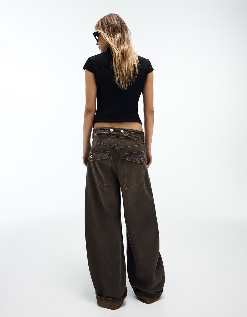 Arka tokalı balloon fit jean-Siyah