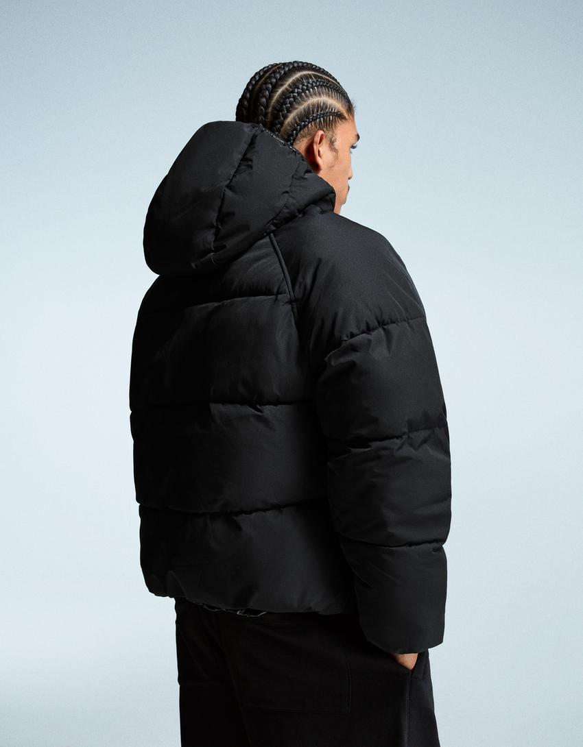 Hooded puffer jacket-Black
