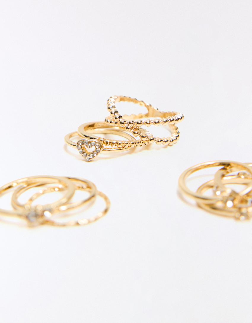 Pack 9 anillos strass-Oro