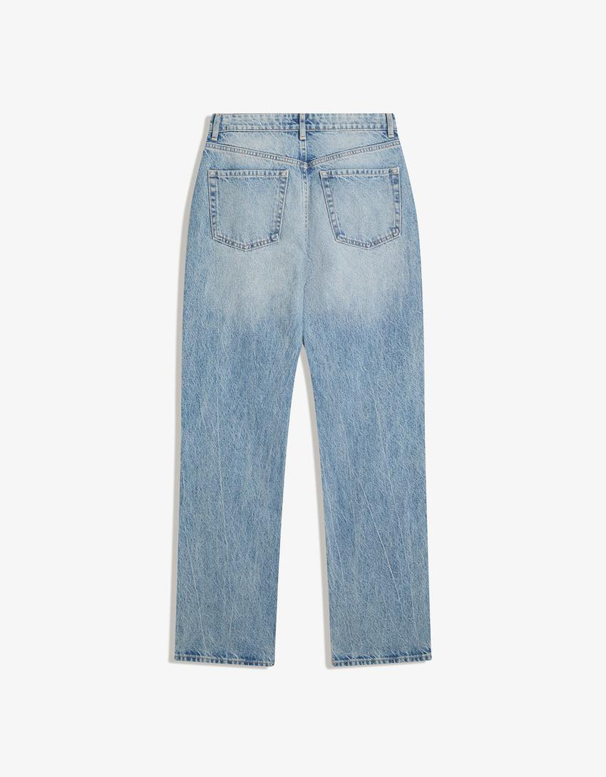 Straight-Jeans-Ausgewaschenes Blau-4