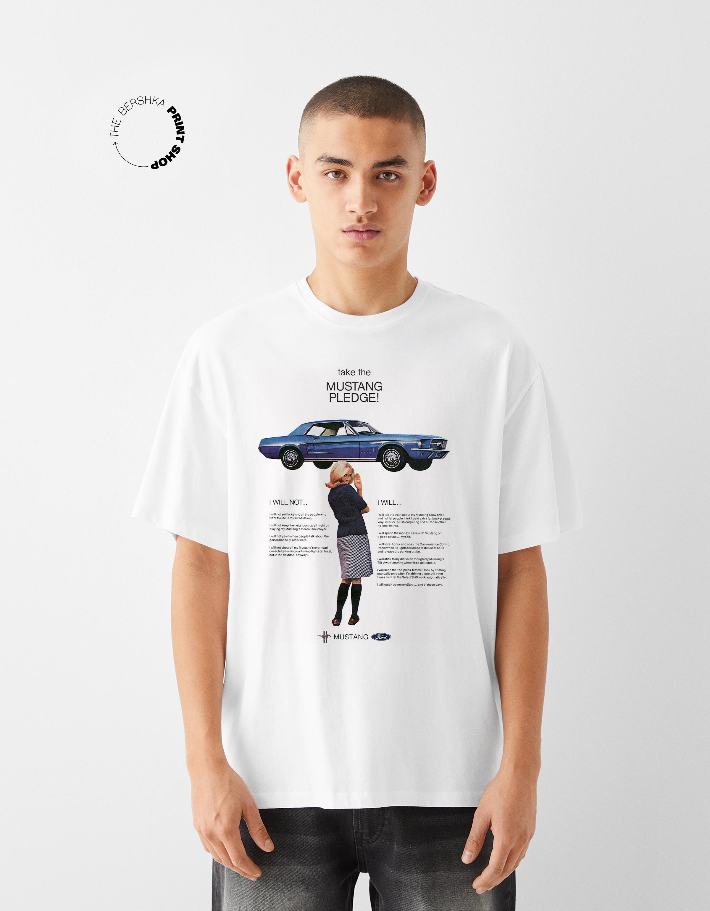 Bershka T-Shirt Ford Herren Xs Weiss