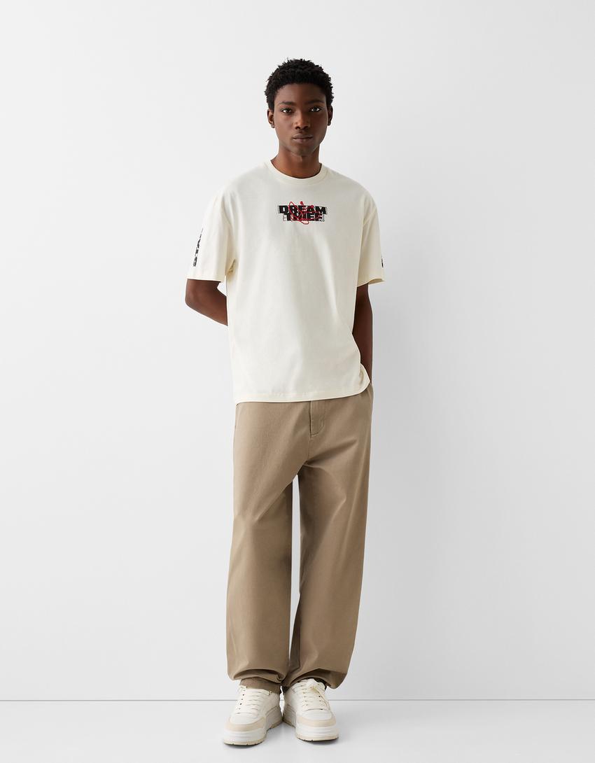 T-shirt boxy manches courtes imprimé-Blanc cassé-3
