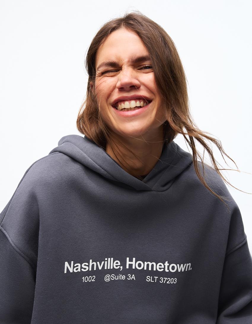 Hoodie with print-Dark grey