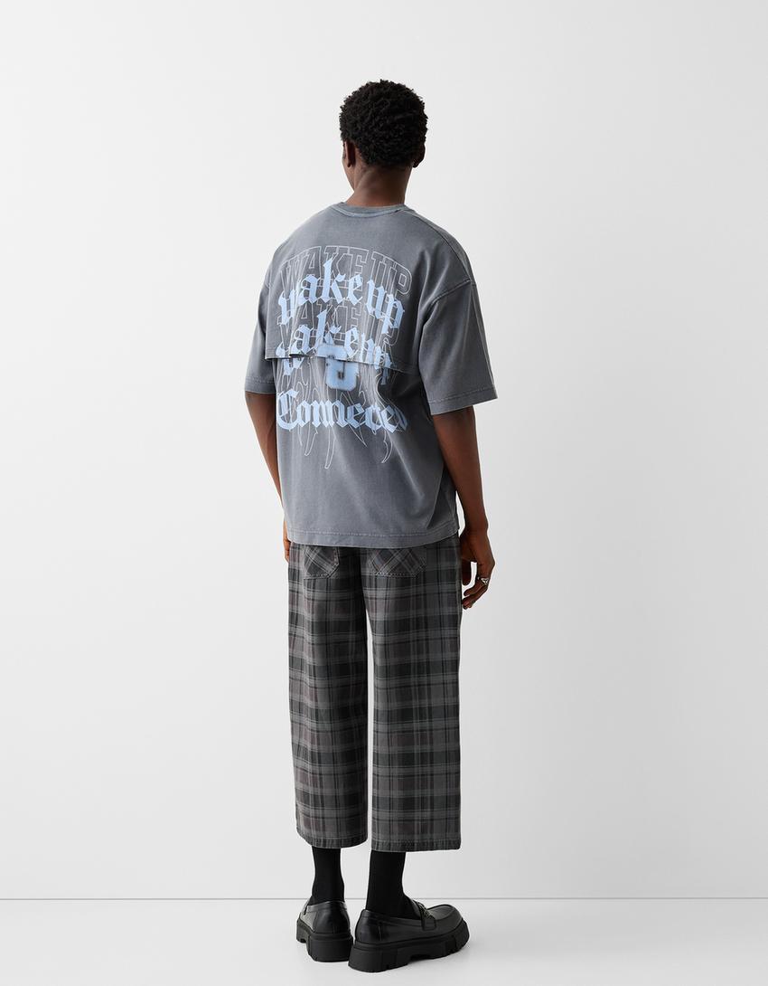 Calções bermuda jort quadrados-Cinza-2