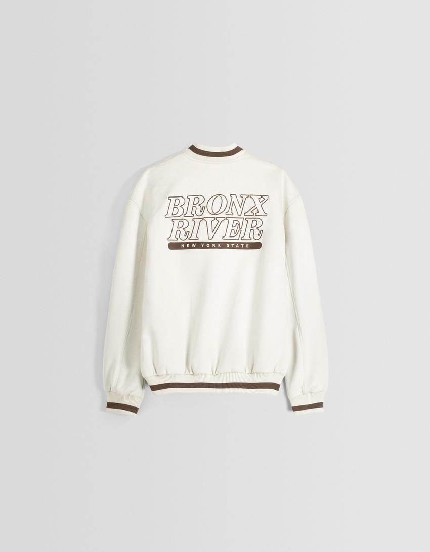 Faux suede embroidered bomber jacket-Stone