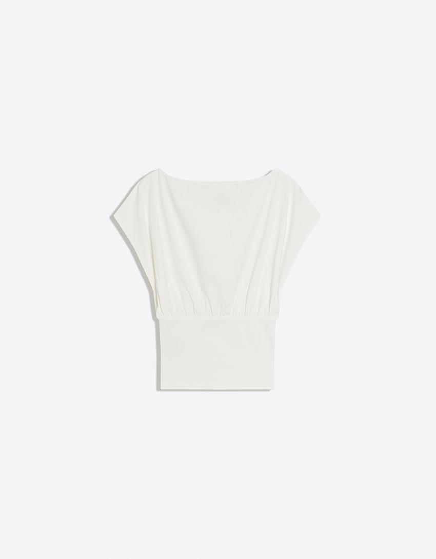 Short sleeve asymmetric print T-shirt-Off white