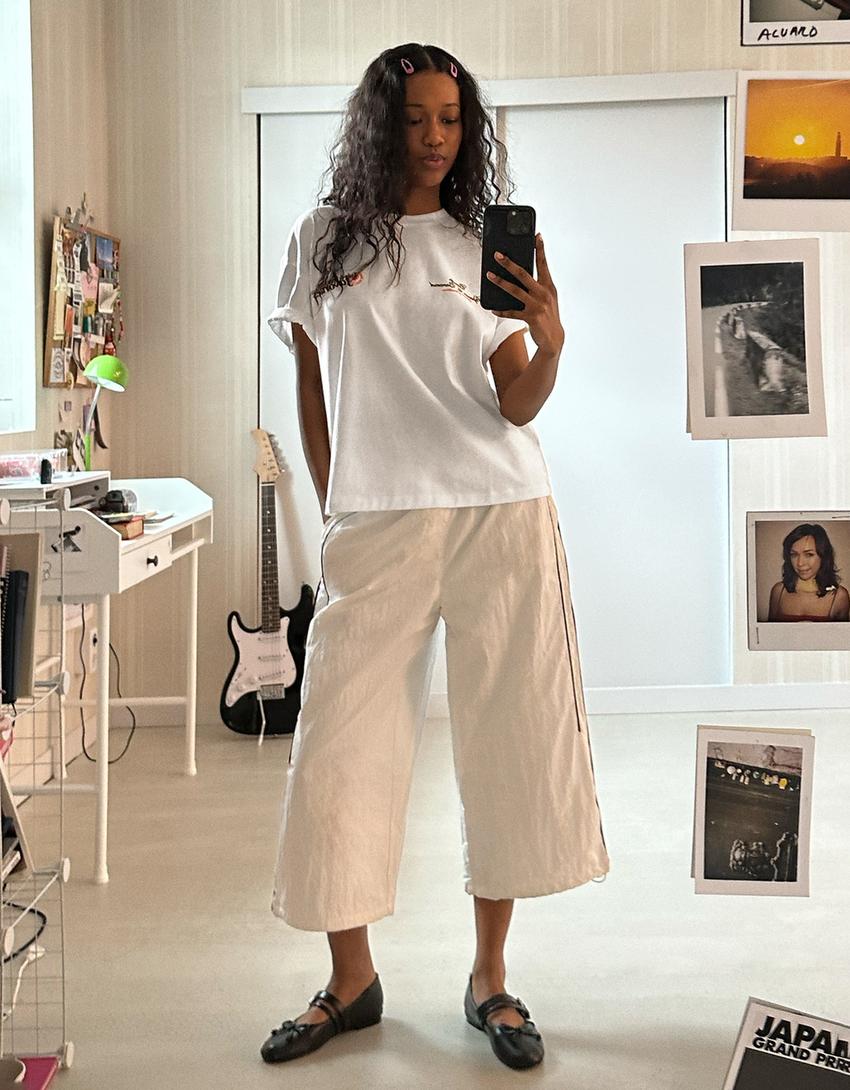 Camiseta manga corta oversize-Blanco roto