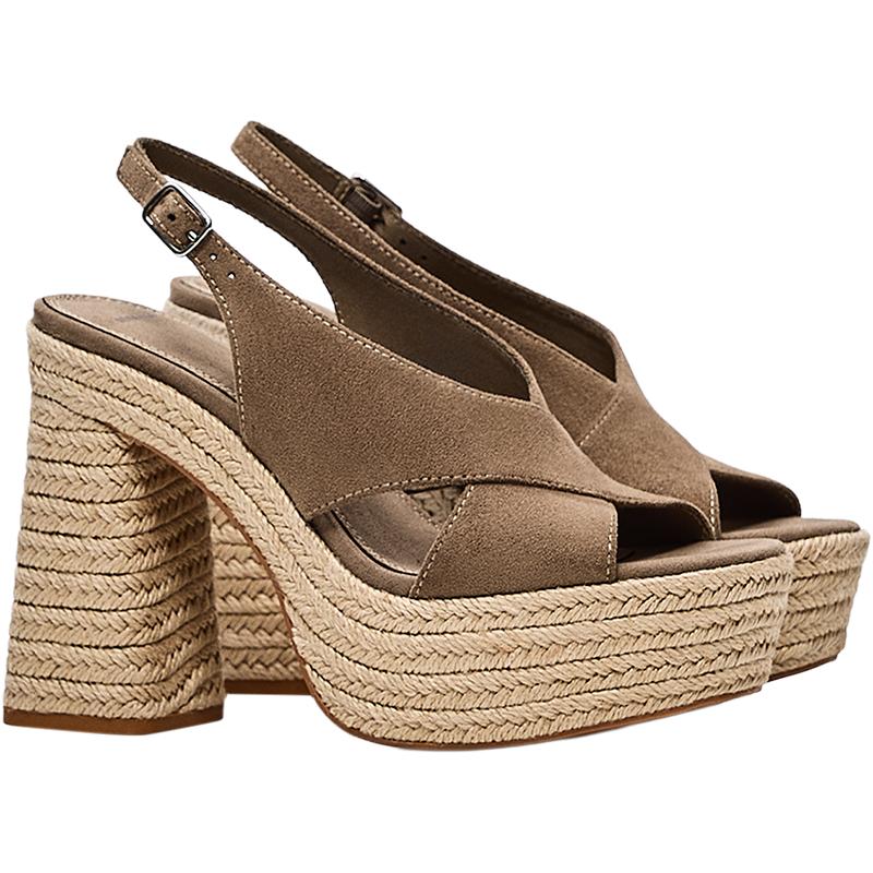 Jute platform heeled sandals — Brown