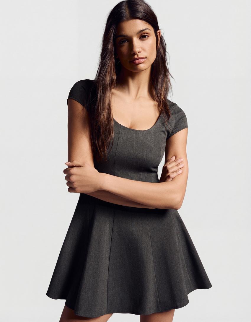 Bengaline mini dress with flared skirt-Grey