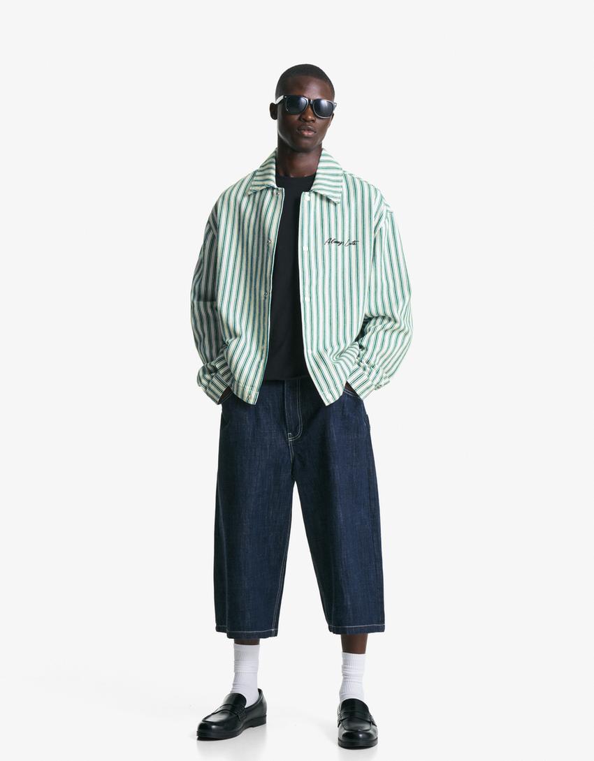 Striped jacket with embroidery-Green