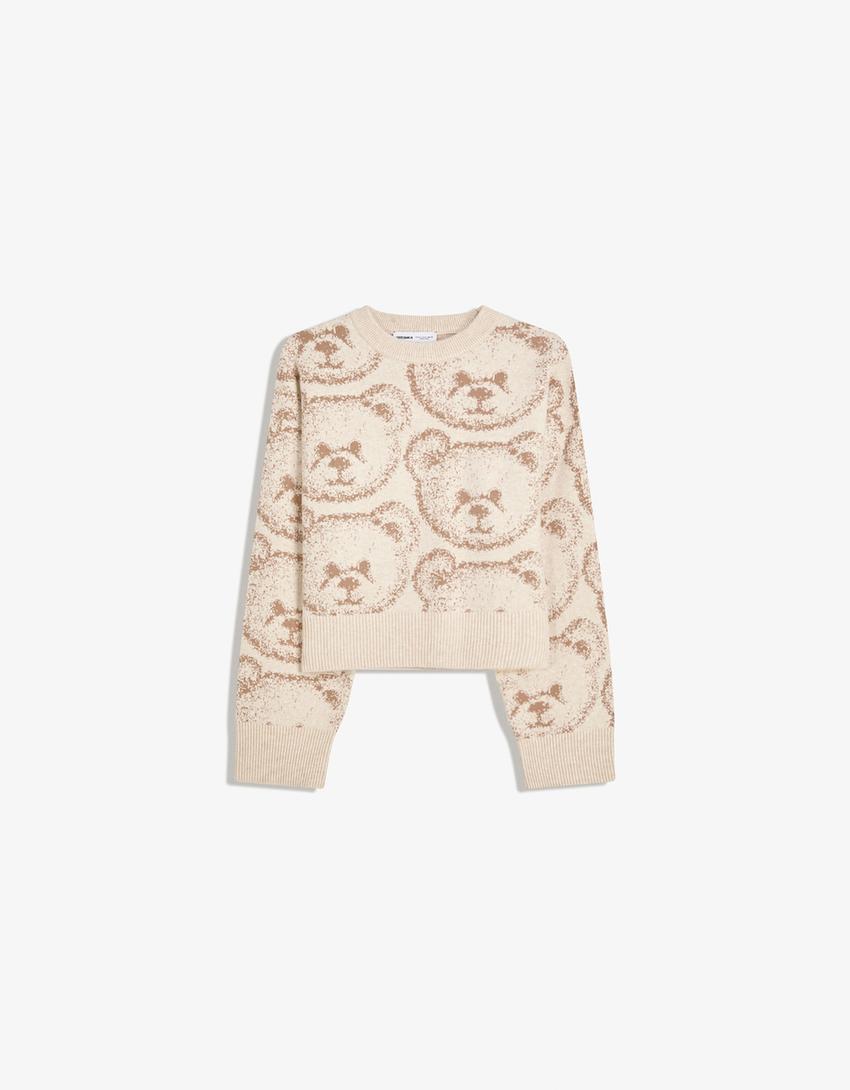 Pull jacquard imprimé-Sable