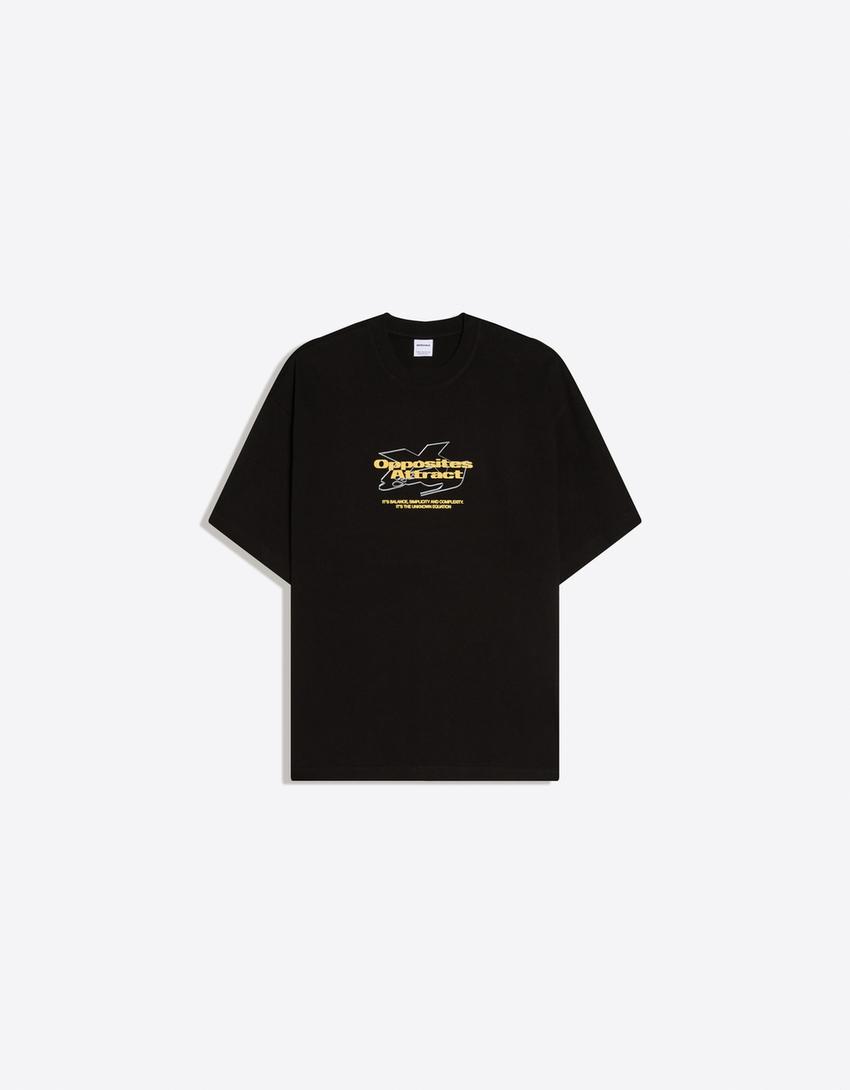 T-Shirt mit kurzen Ärmeln und Print-Schwarz