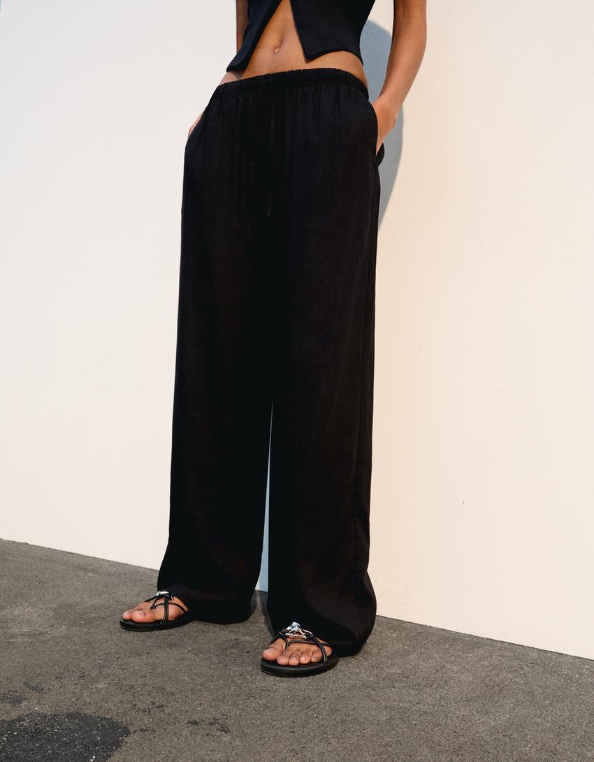 Ensemble gilet sans manches et pantalon taille élastique-Noir-3