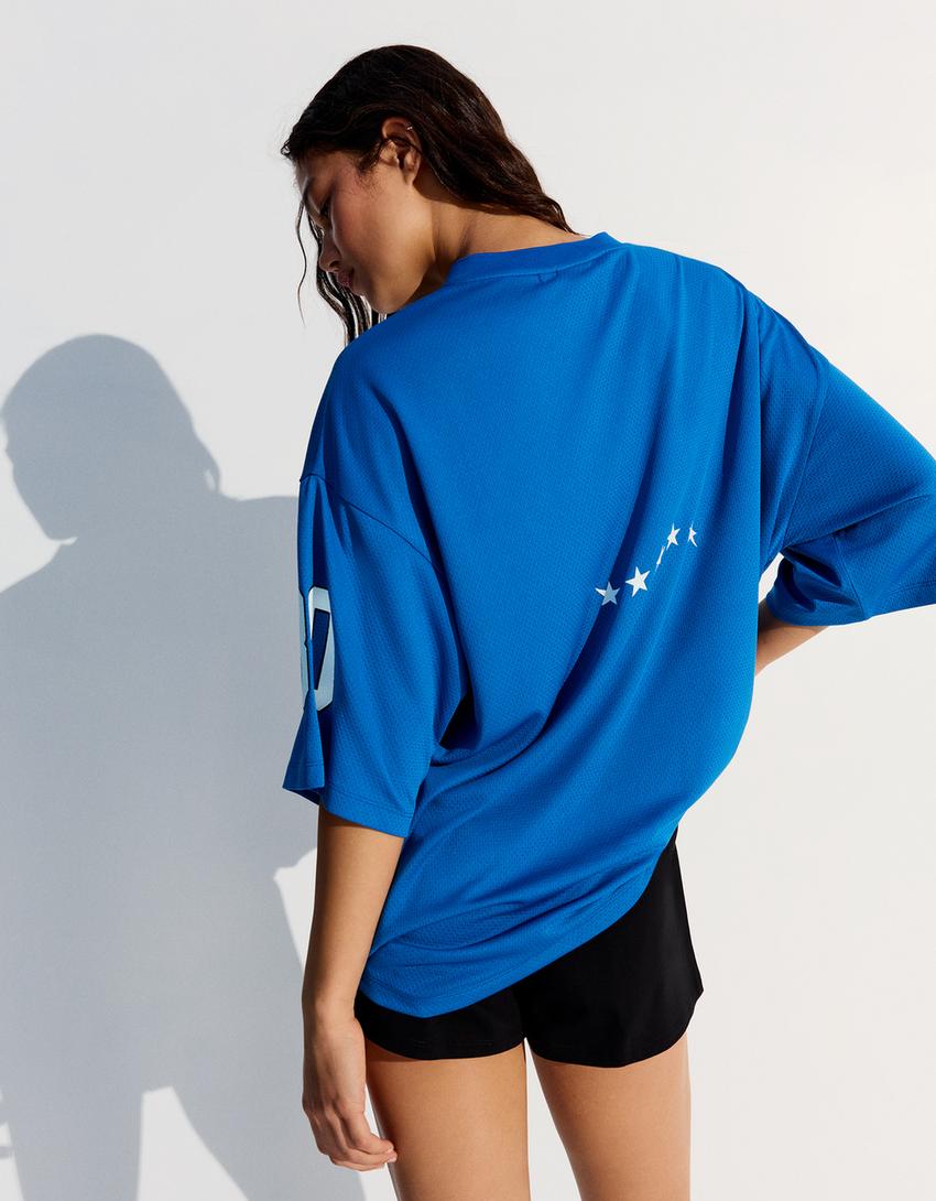 T-shirt manches courtes oversize imprimé-Bleu