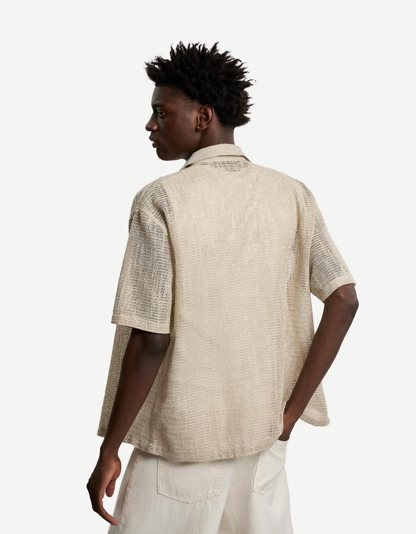 Short sleeve rustic shirt-Sand-1