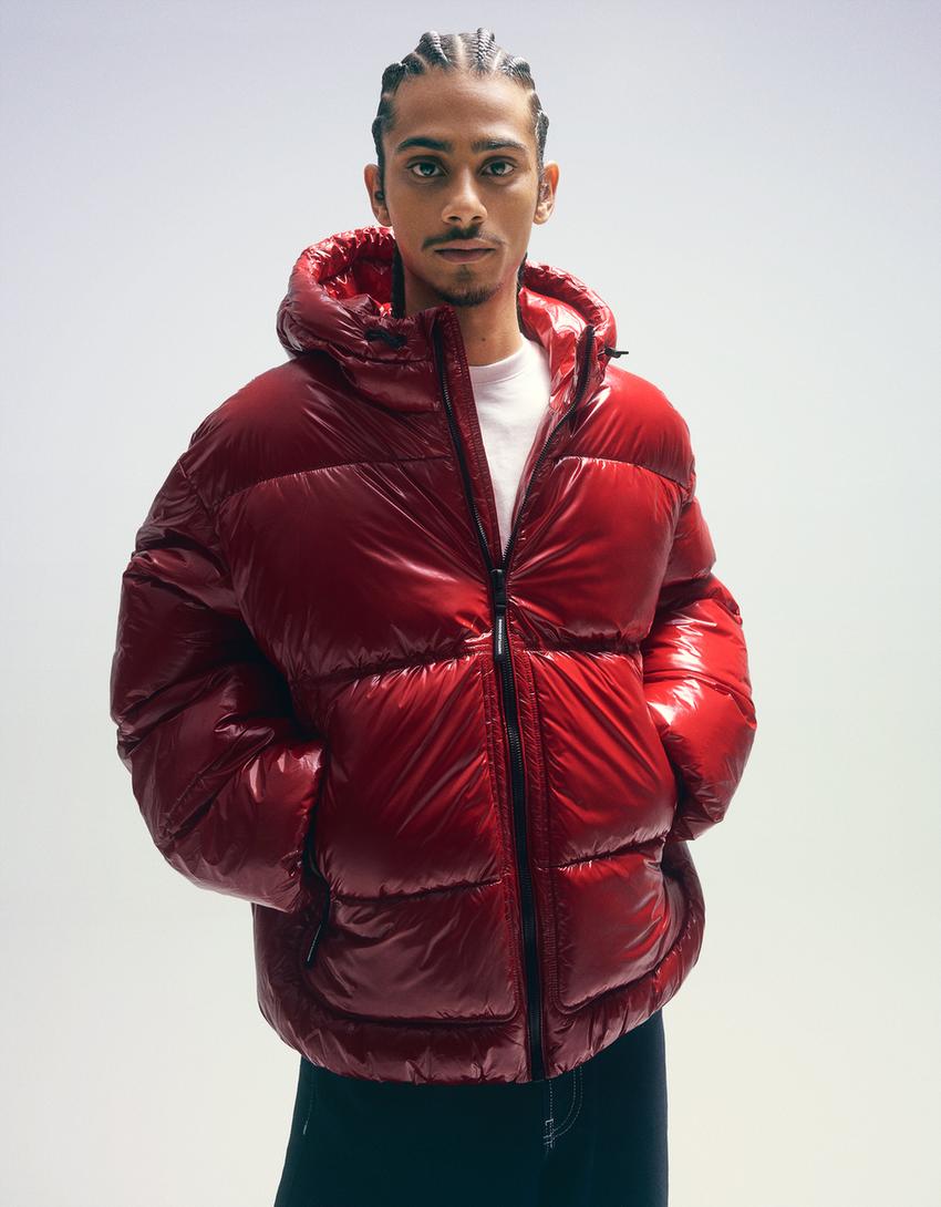 Puffy-Jacke mit Kapuze-Rot