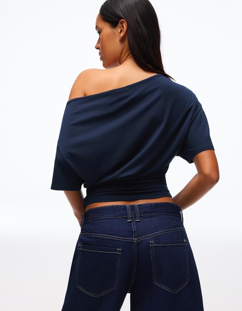 Asymmetric short sleeve T-shirt-Navy