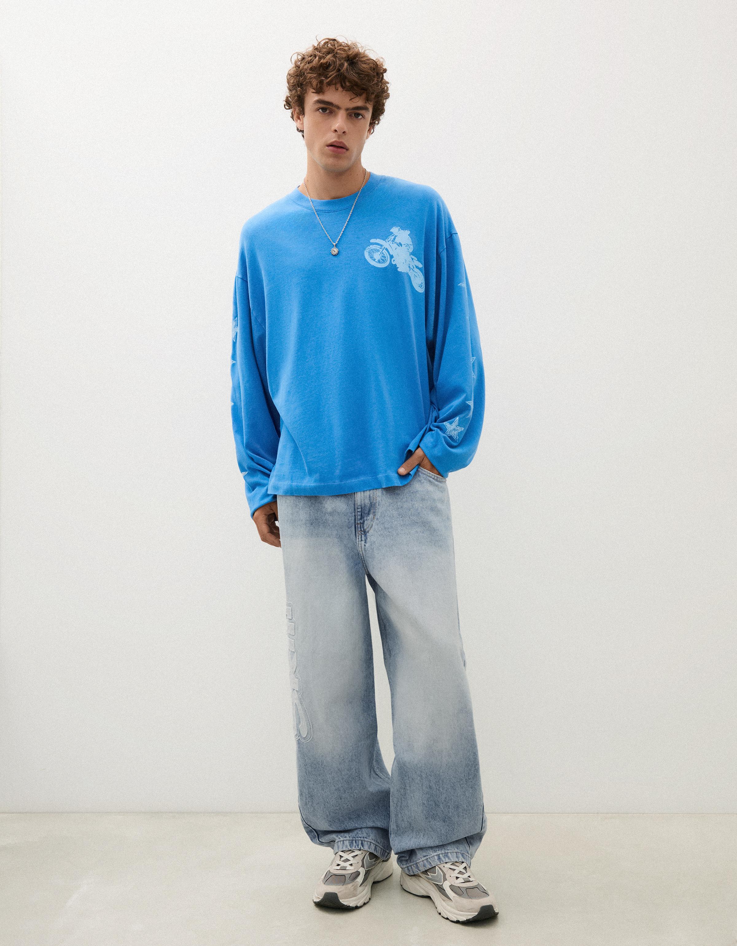 Super baggy jeans with side patches — Light blue