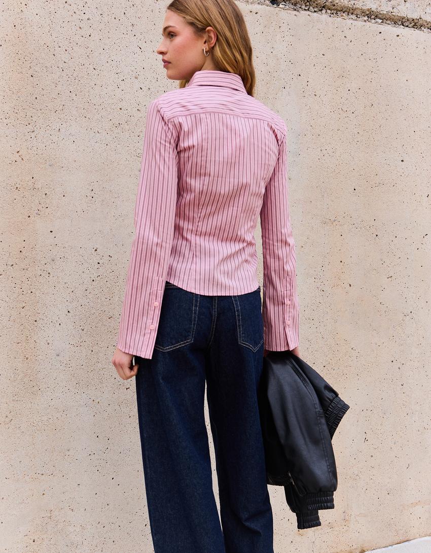 Chemise cintrée manches évasées-Rose