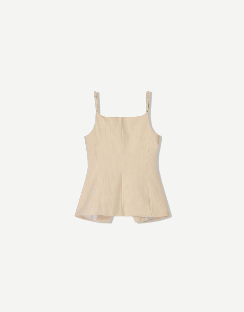 Gilet lungo con scollo quadrato-Beige