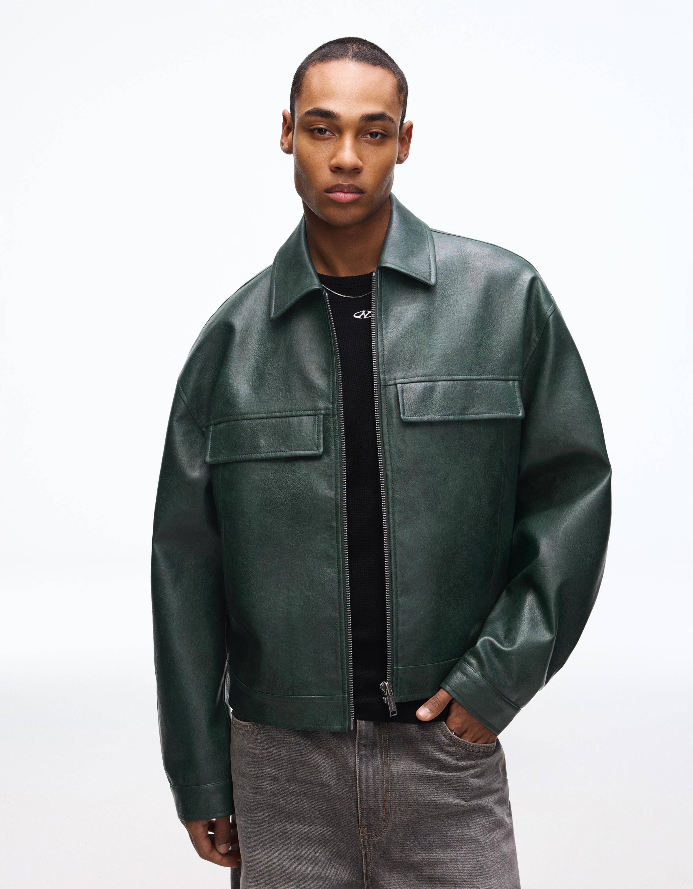 Boxy fit suni deri ceket - Görsel 30