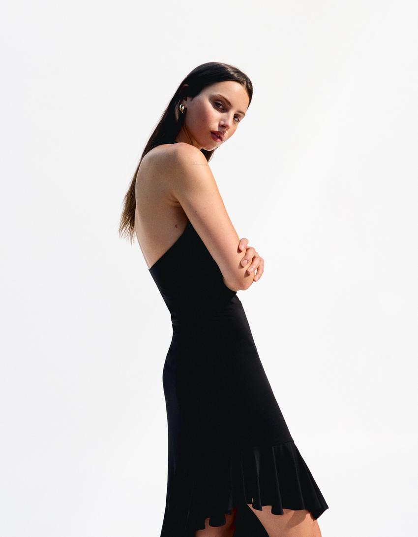Vestido midi bajo asimétrico BERSHKA SERIES-Negro-2