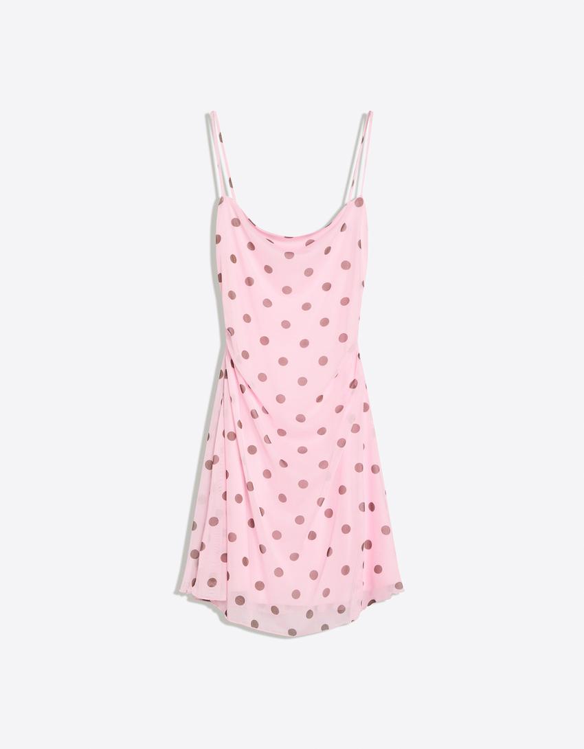 Vestido mini tirantes tul-Rosa