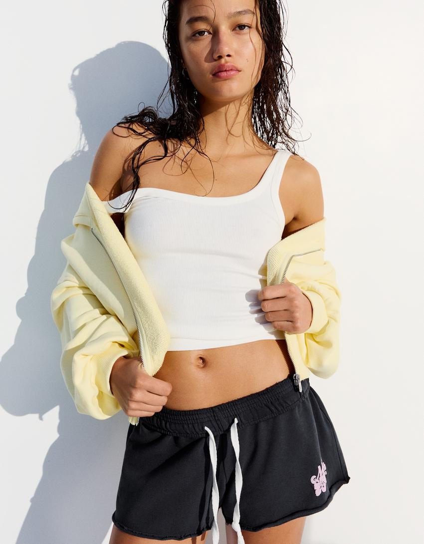 Haftowane shorty z dzianiny dresowej-Niebieski