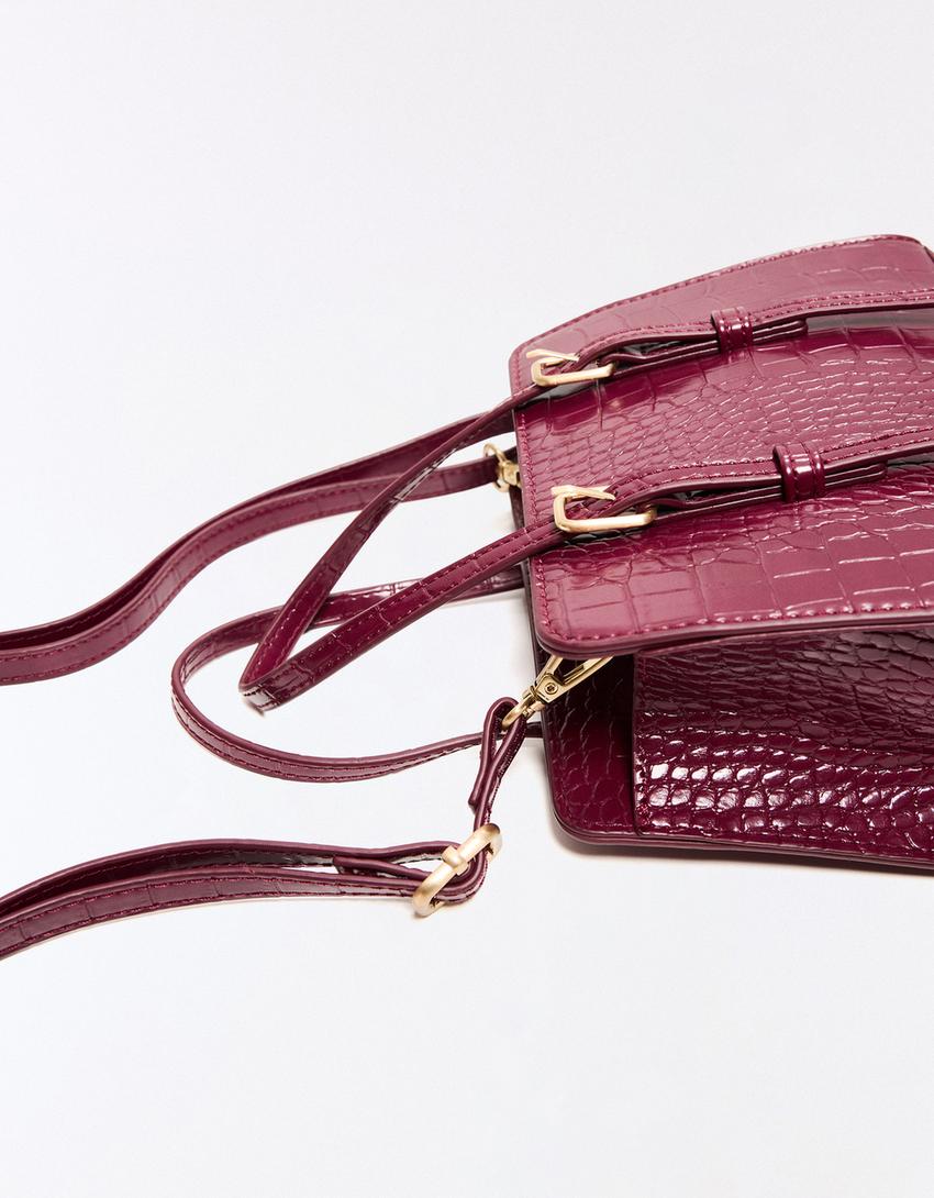 Textured minaudière with buckles-Burgundy