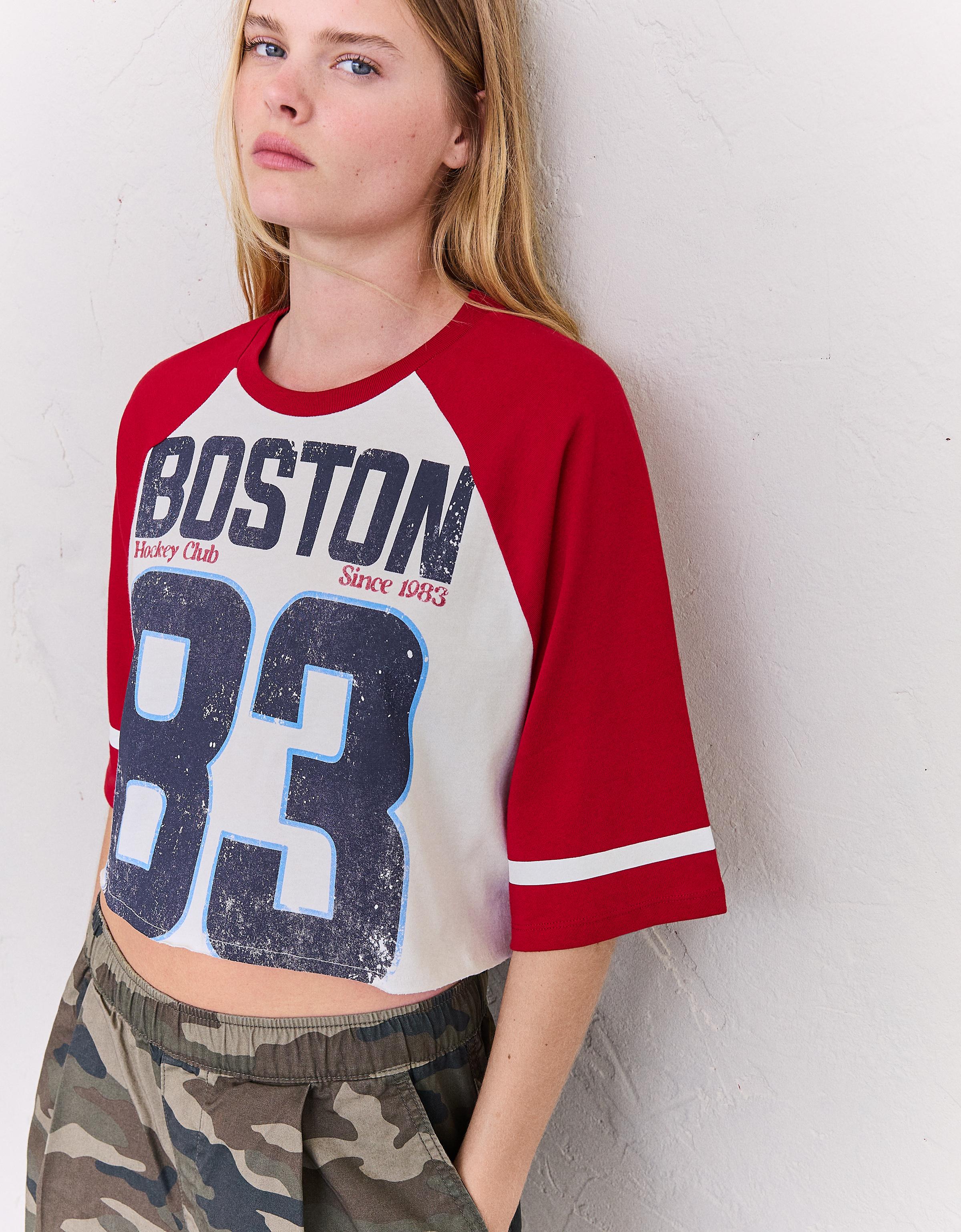 Short sleeve raglan print T-shirt — White