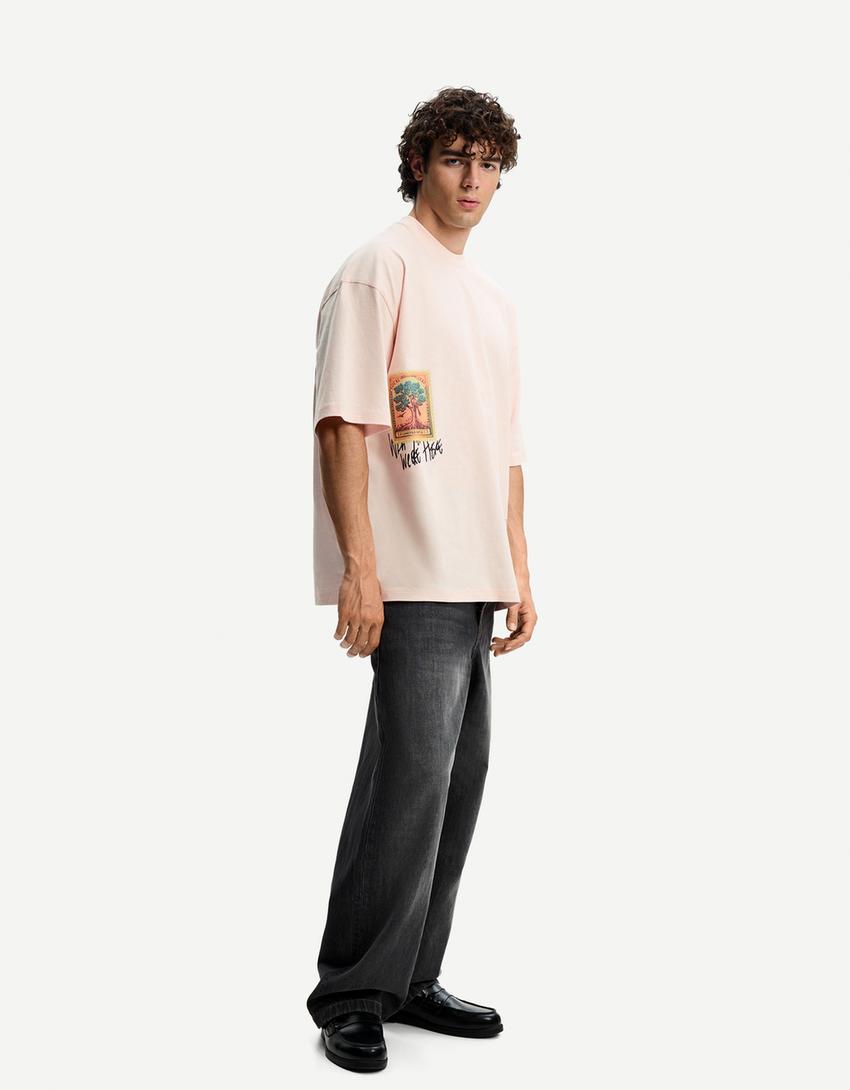 Printed short sleeve oversize T-shirt-Pink