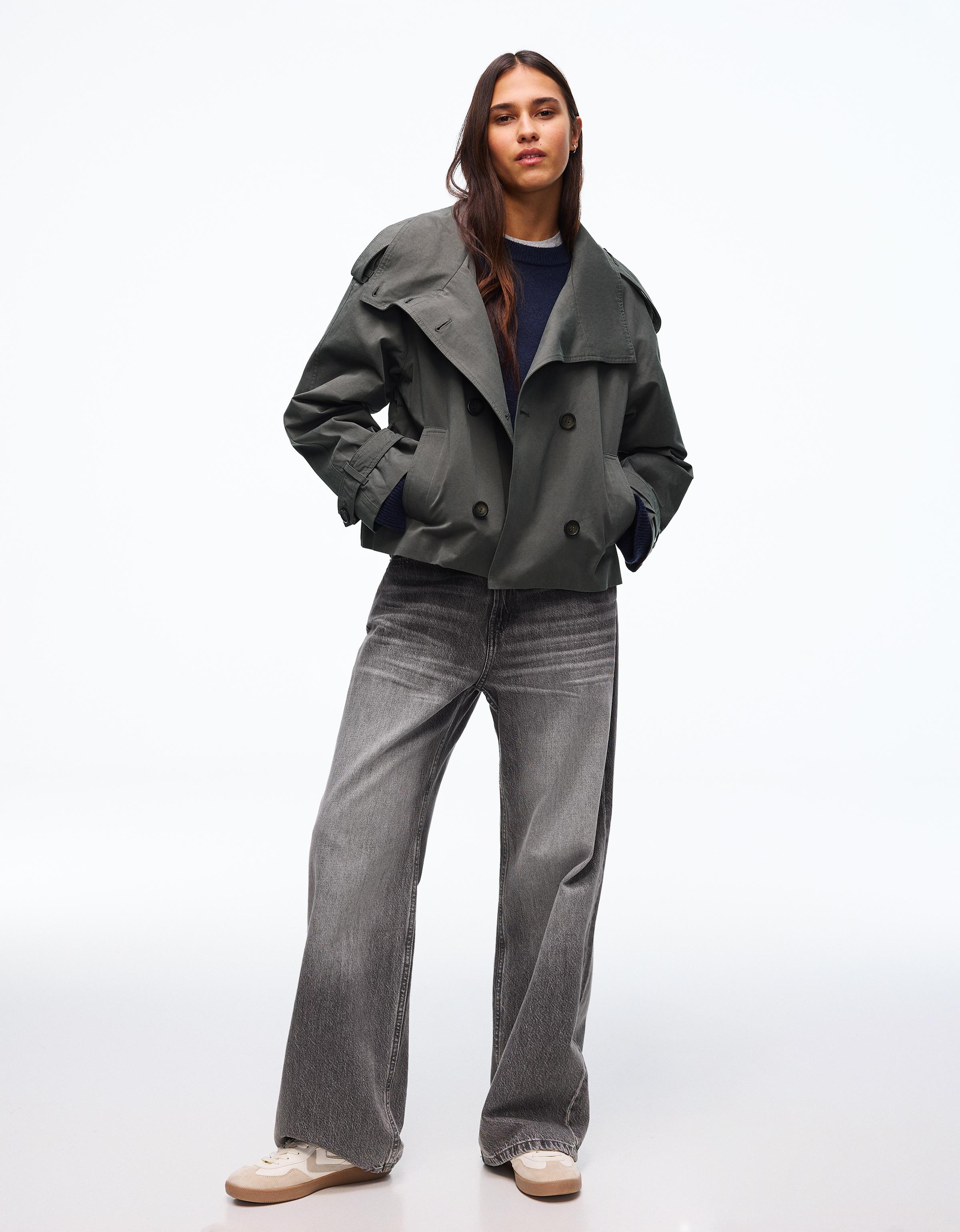 Funnel neck trench jacket — Dark grey