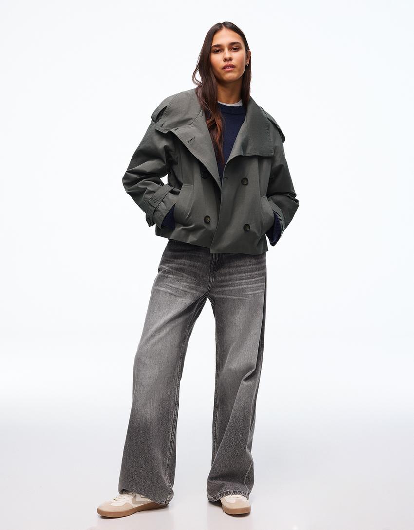 Funnel neck trench jacket-Dark grey