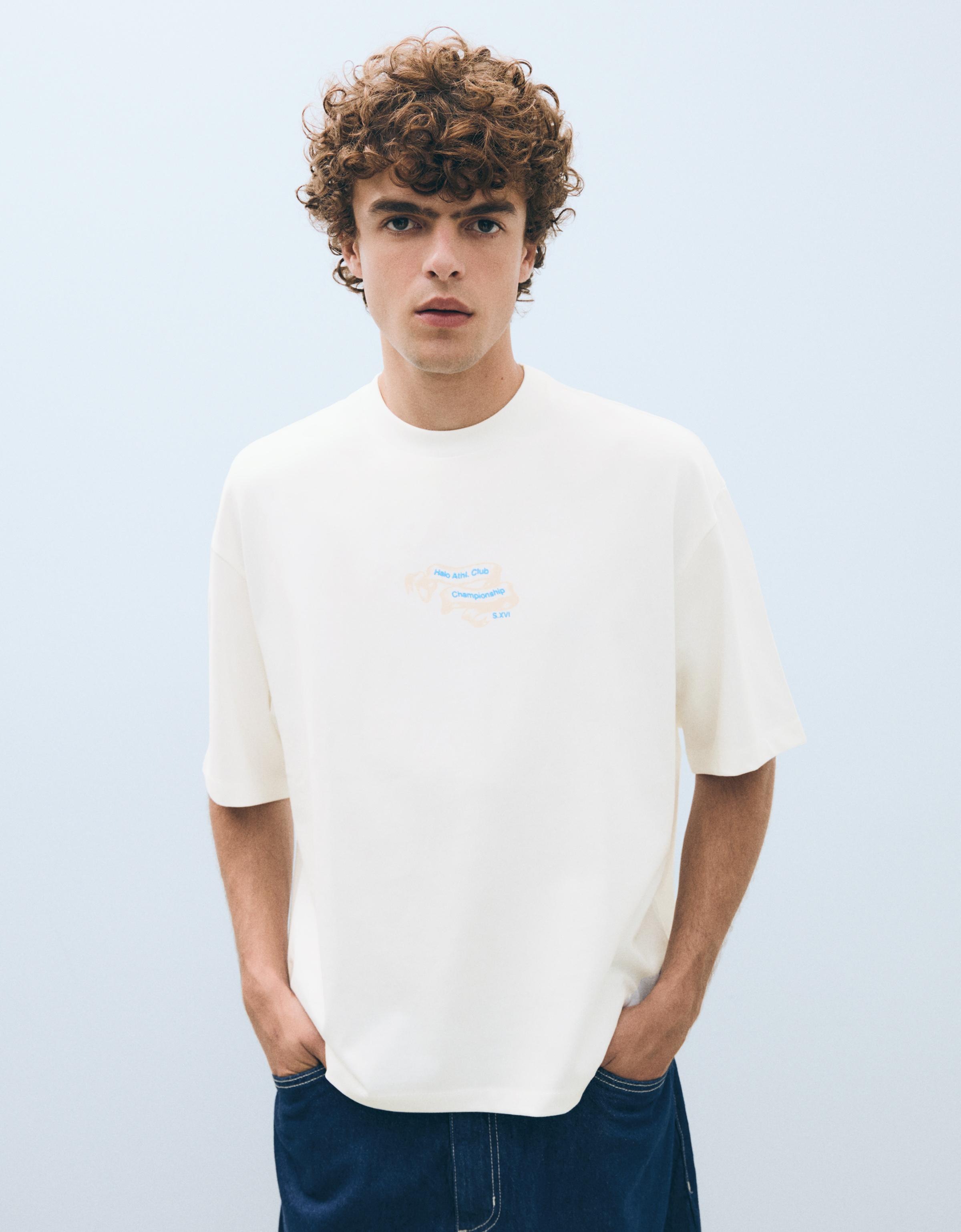 Short sleeve boxy print T-shirt — Off white
