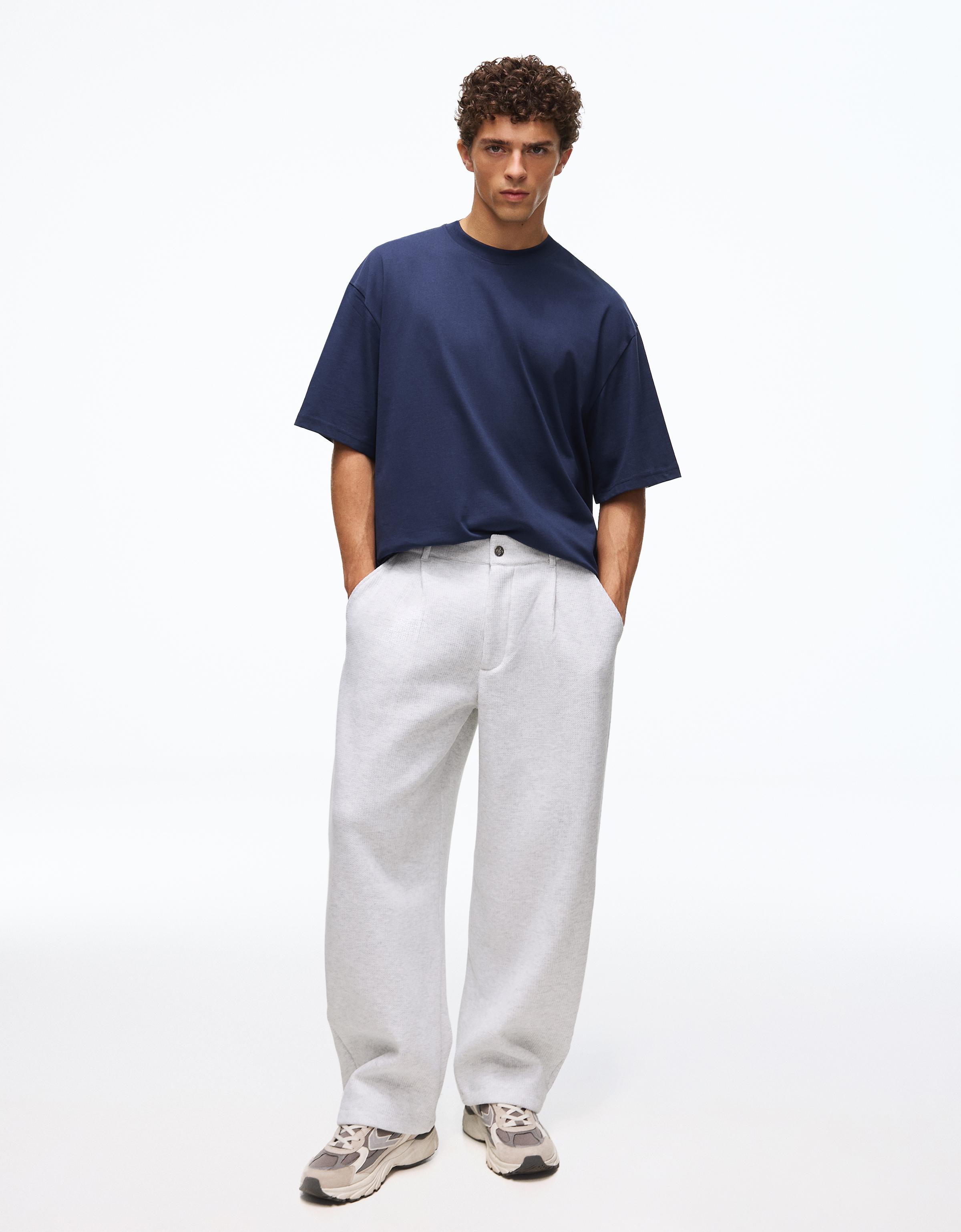 Embroidered waffle-knit balloon trousers — Grey