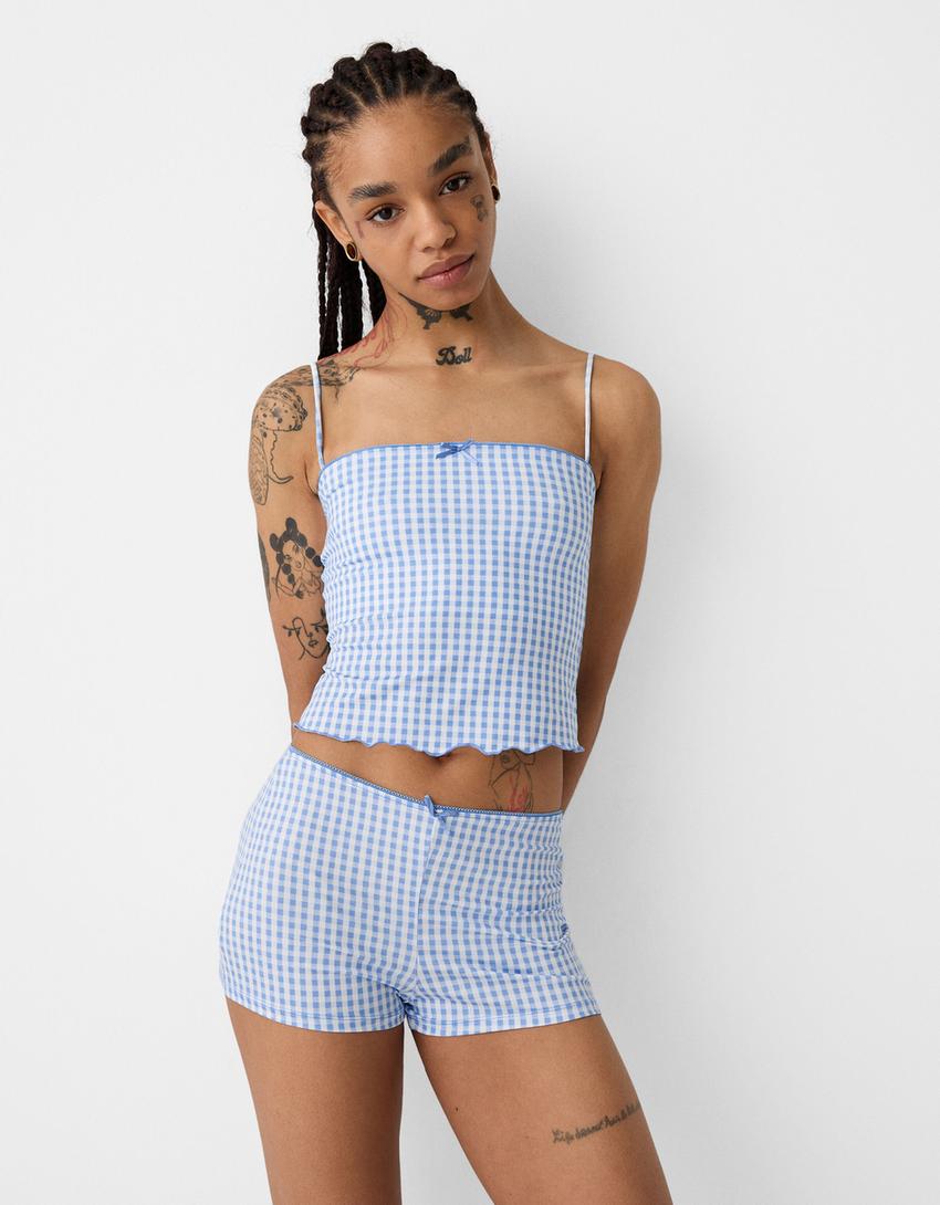 Printed top and shorts set-Light blue