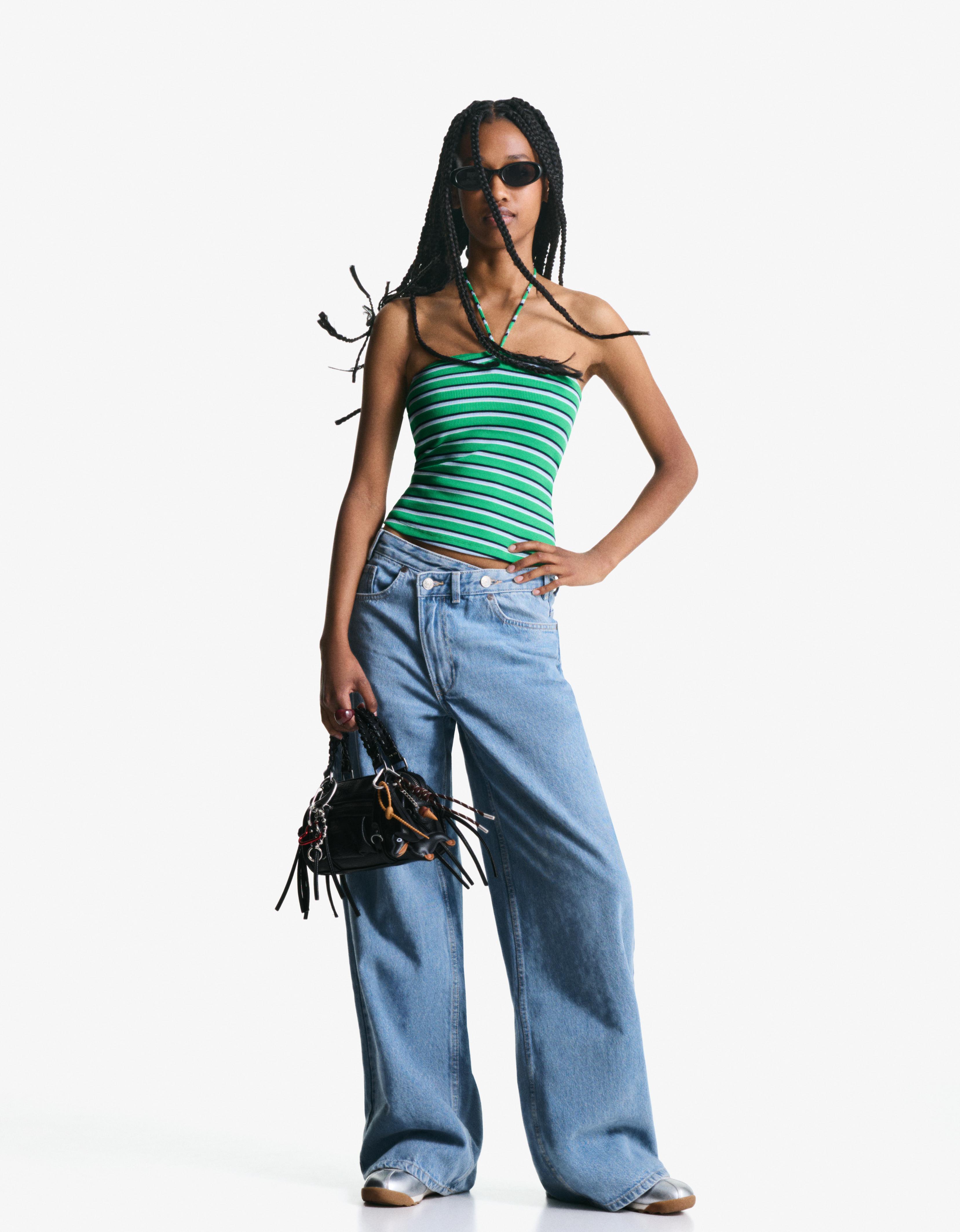 Çapraz belli yüksek bel geniş paça jean - Görsel 24