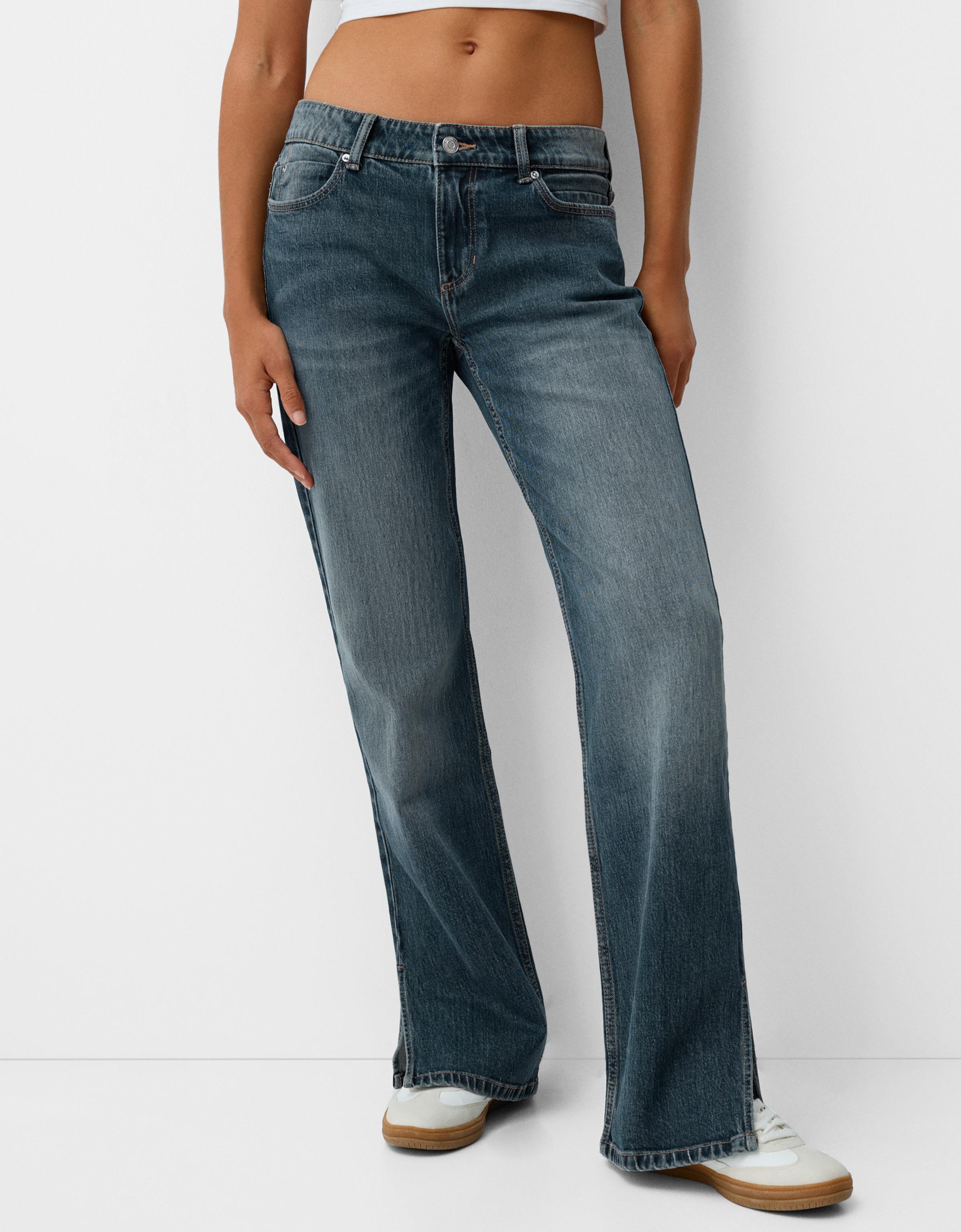 Bershka Jeans-Schlaghose Mit Seitlichem Schlitz Damen 38 Ausgewaschenes Blau