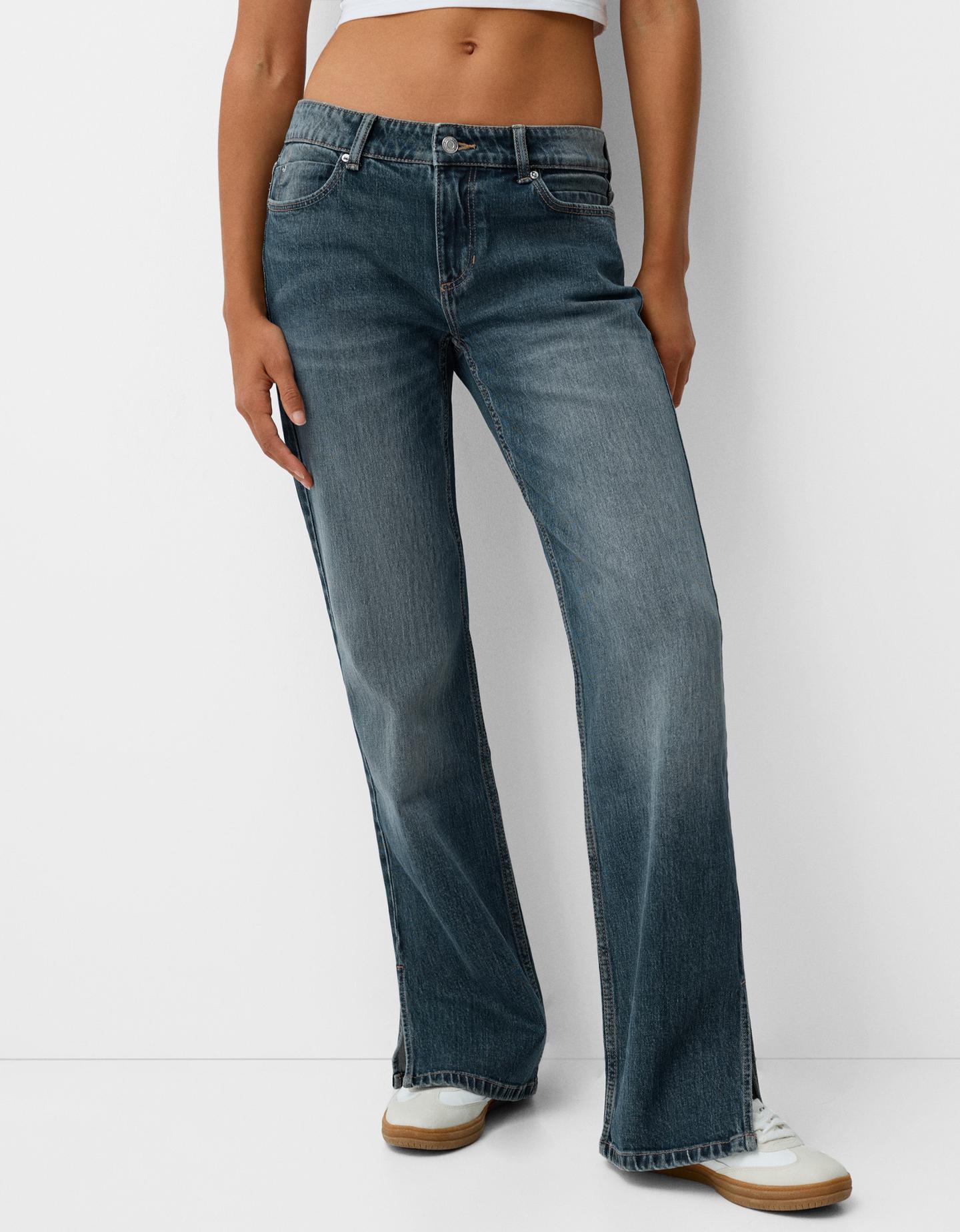 Bershka Jeans Flare Spacco Laterale Donna 44 (Eu 40) Azzurro Lavato