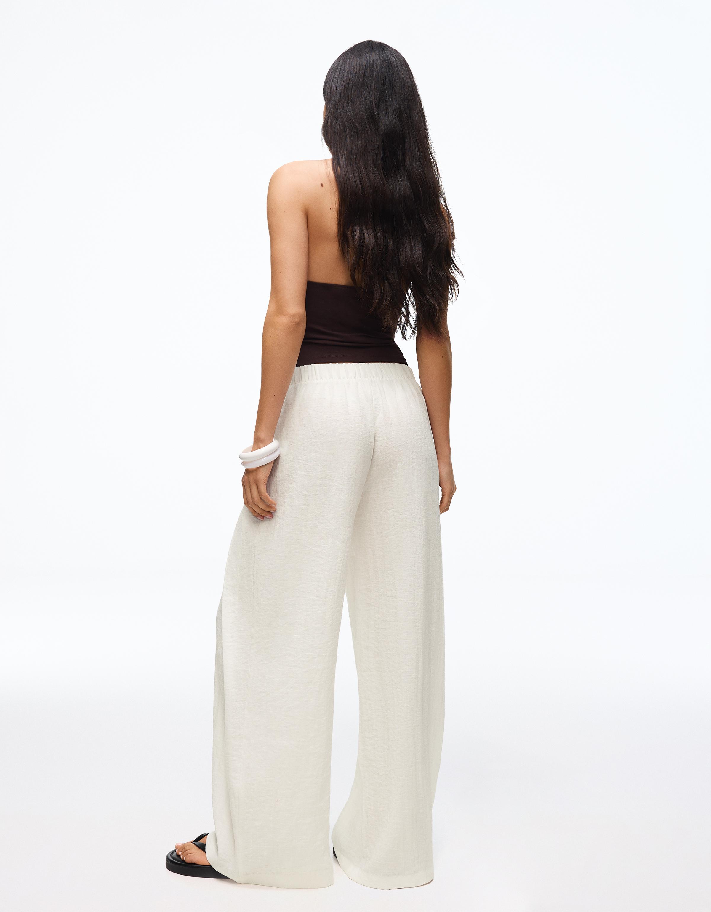 Rustic wide-leg pleated trousers — Off white