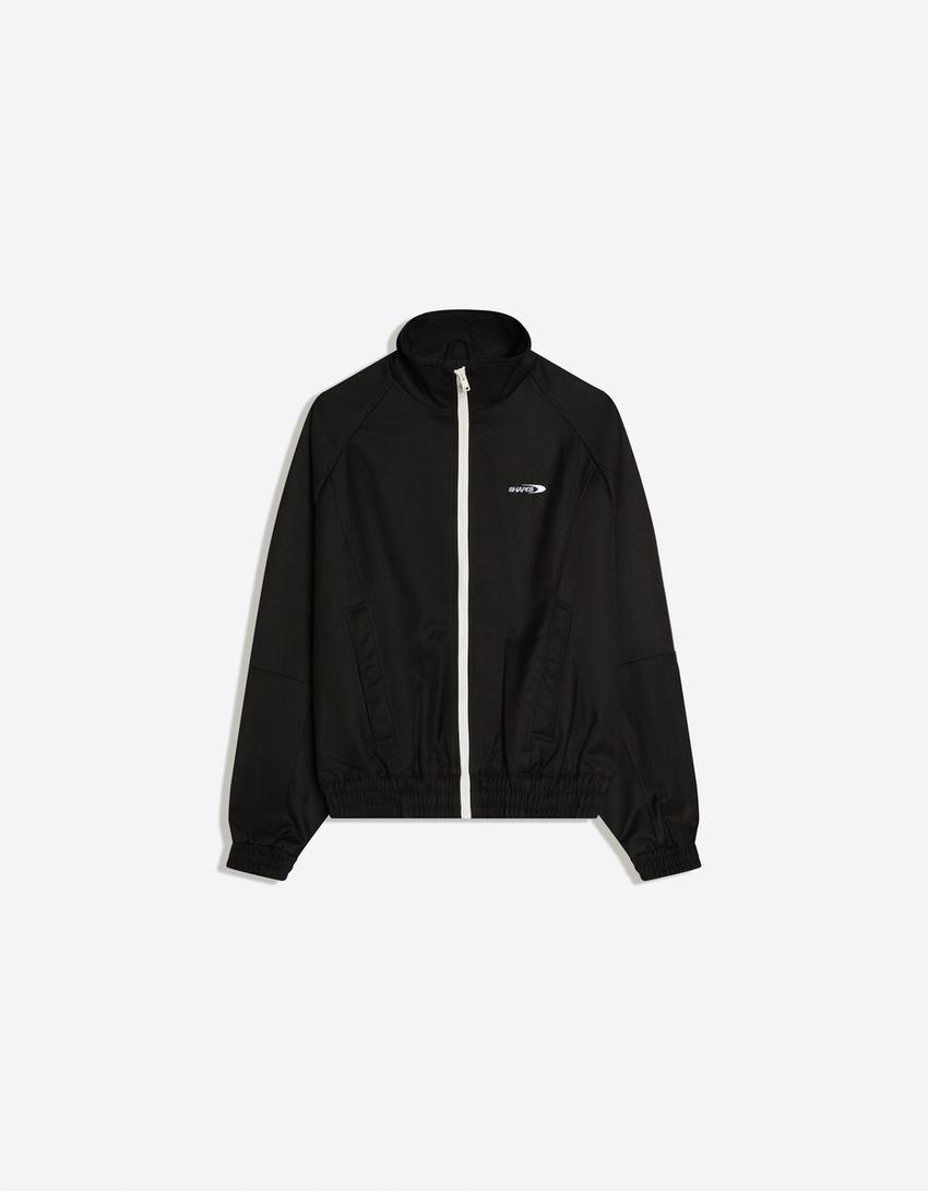 Printed zip-up jacket-Black