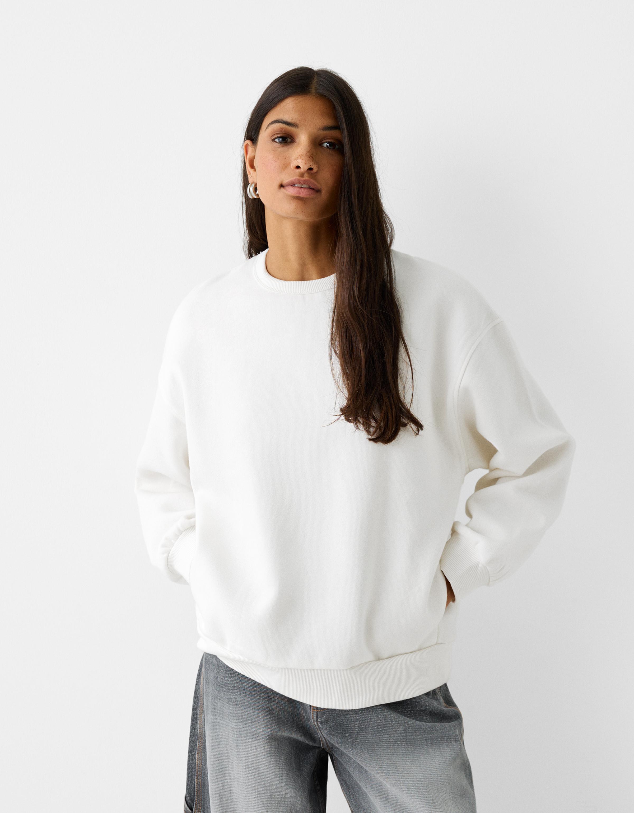 Bershka Oversize-Sweatshirt Mit Seitentaschen Damen Xs Grbrochenes Weiss